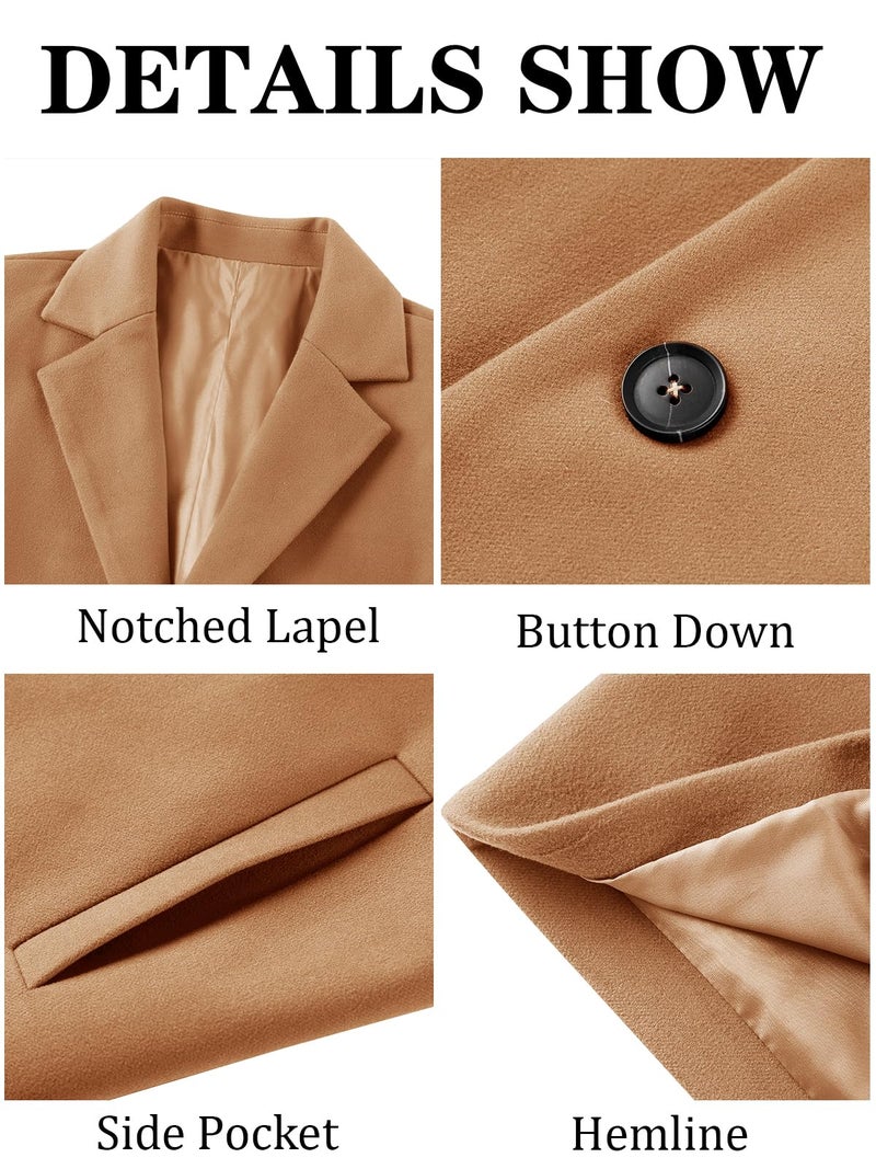 PASLTER Mens Cotton Business Trench Topcoats Winter Heavyweight Warm Single Breasted Coats Khaki - Image 5